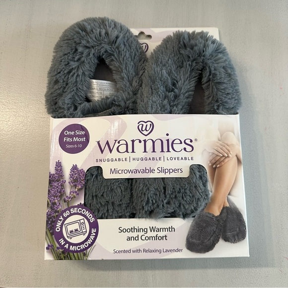 Warmies Women’s Grey Fuzzy Microwaveable Slippers One Size Fits Most 6-10 NIB - Picture 2 of 6